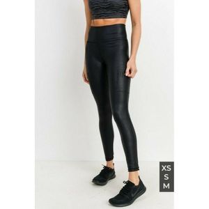 Mono B Triple Zippered Pocket High Waist Foil Leggings Black XS Petite